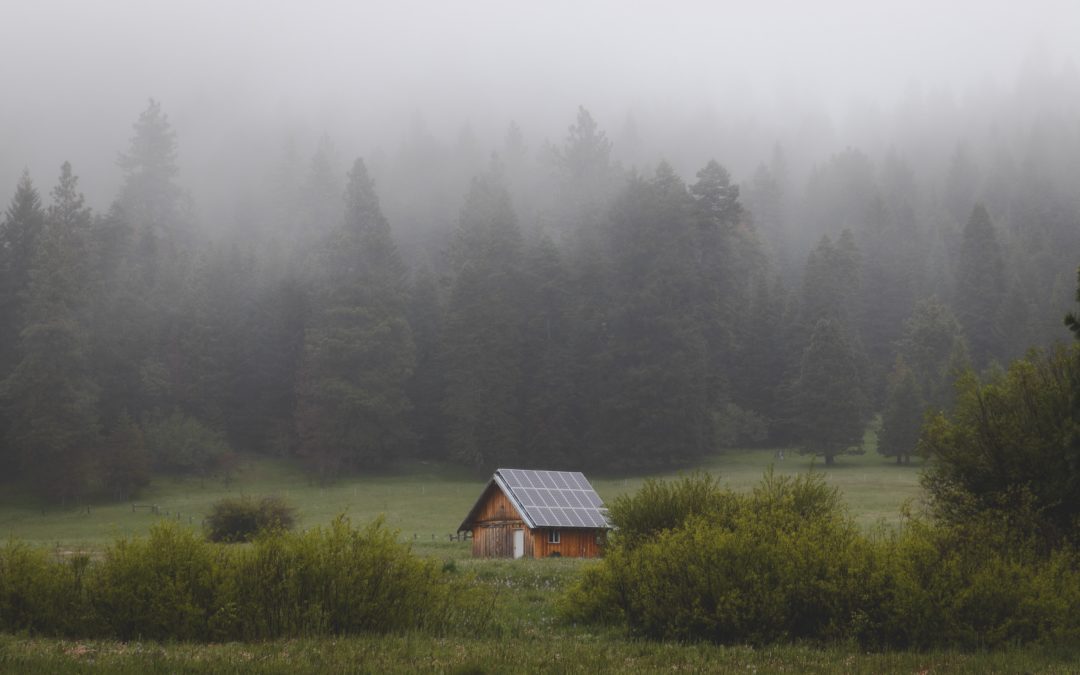 Off-Grid Cabin in misty valley