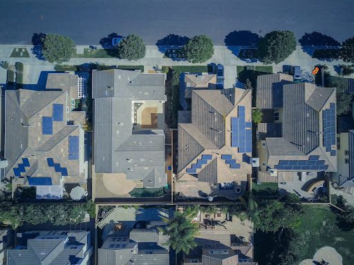 Rooftop solar installations seen from above